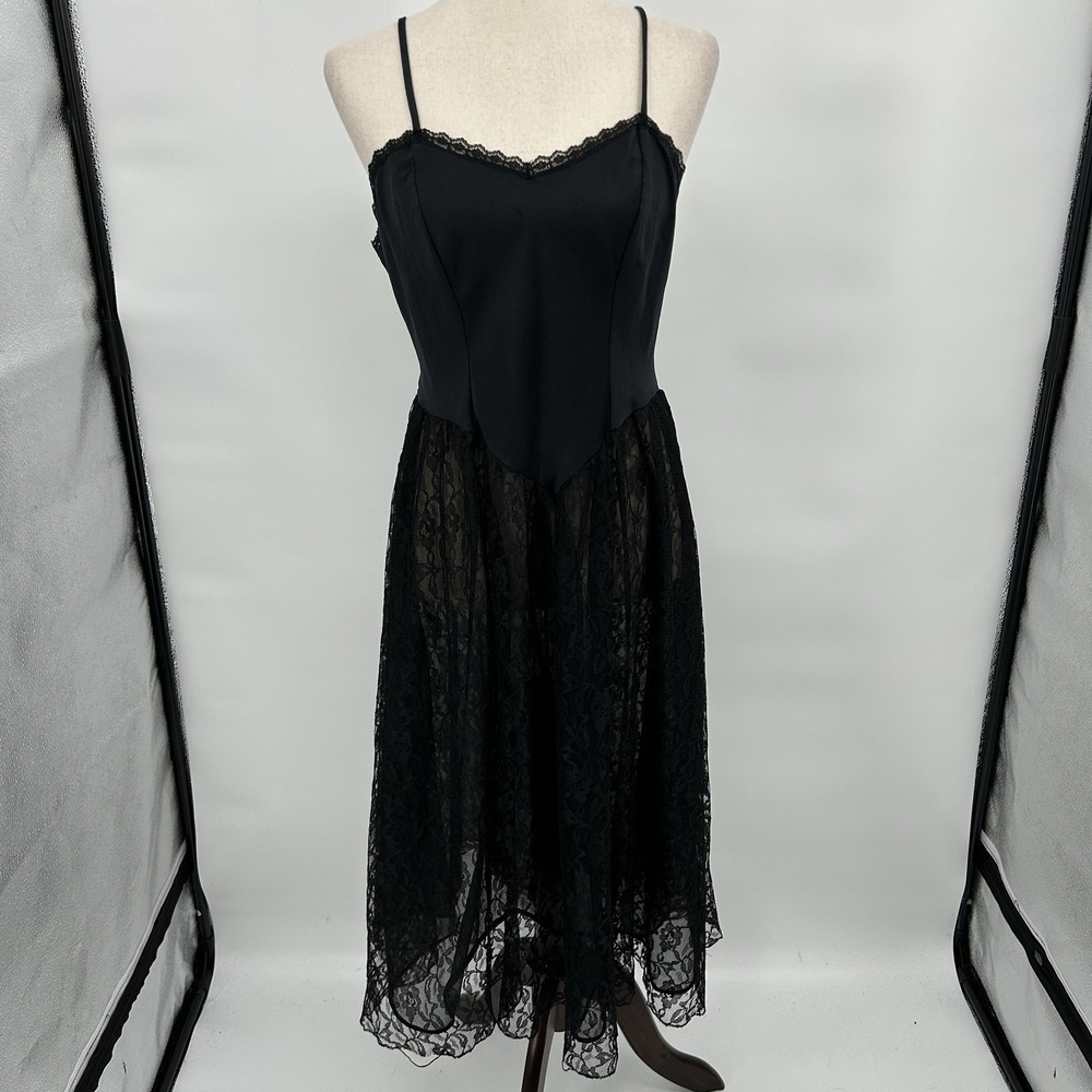 Vintage Undercover Wear Union Made Slip Dress Sz M Basque Waist Sheer Lace Skirt
